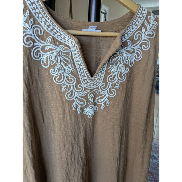 J.Jill A-line Embroidered V-Neck Brown Tank Top M - Picture 3 of 5